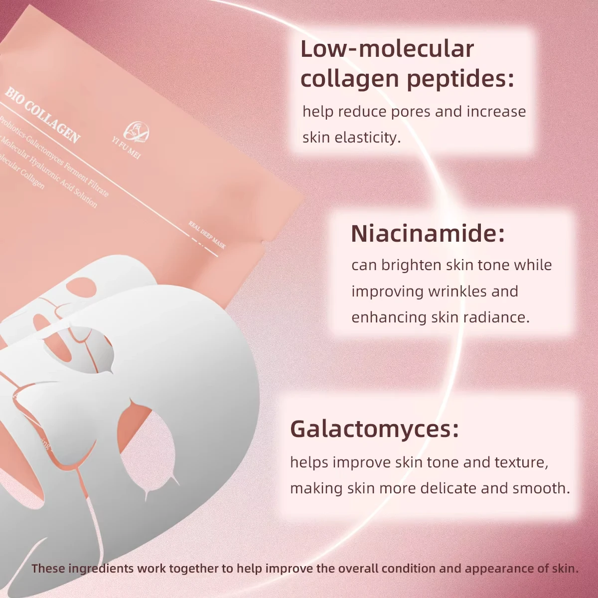 Фото Чувствительная успокаивающая питательная отбеливающая увлажняющая биоколлагеновая настоящая маска против морщин, увлажняющий крем, биоколлагеновая маска для лица №2