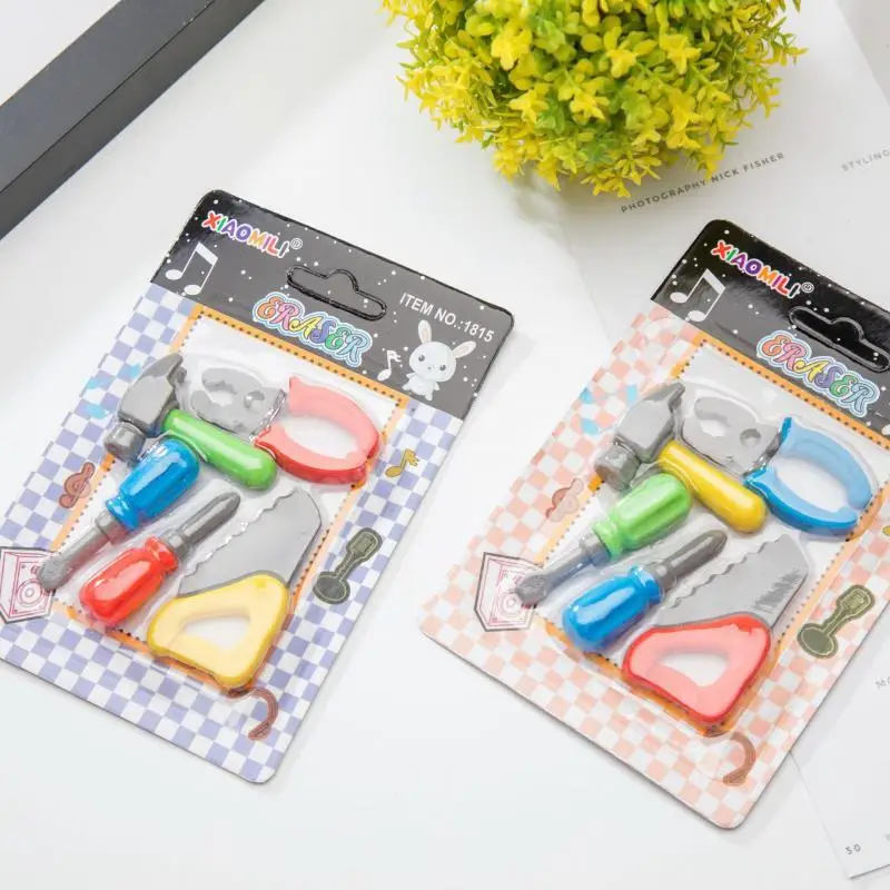

5 Pcs/pack 3D Tool Modeling Eraser Detachable Combination Eraser Set Student Stationery Children Gift Event Small Prize