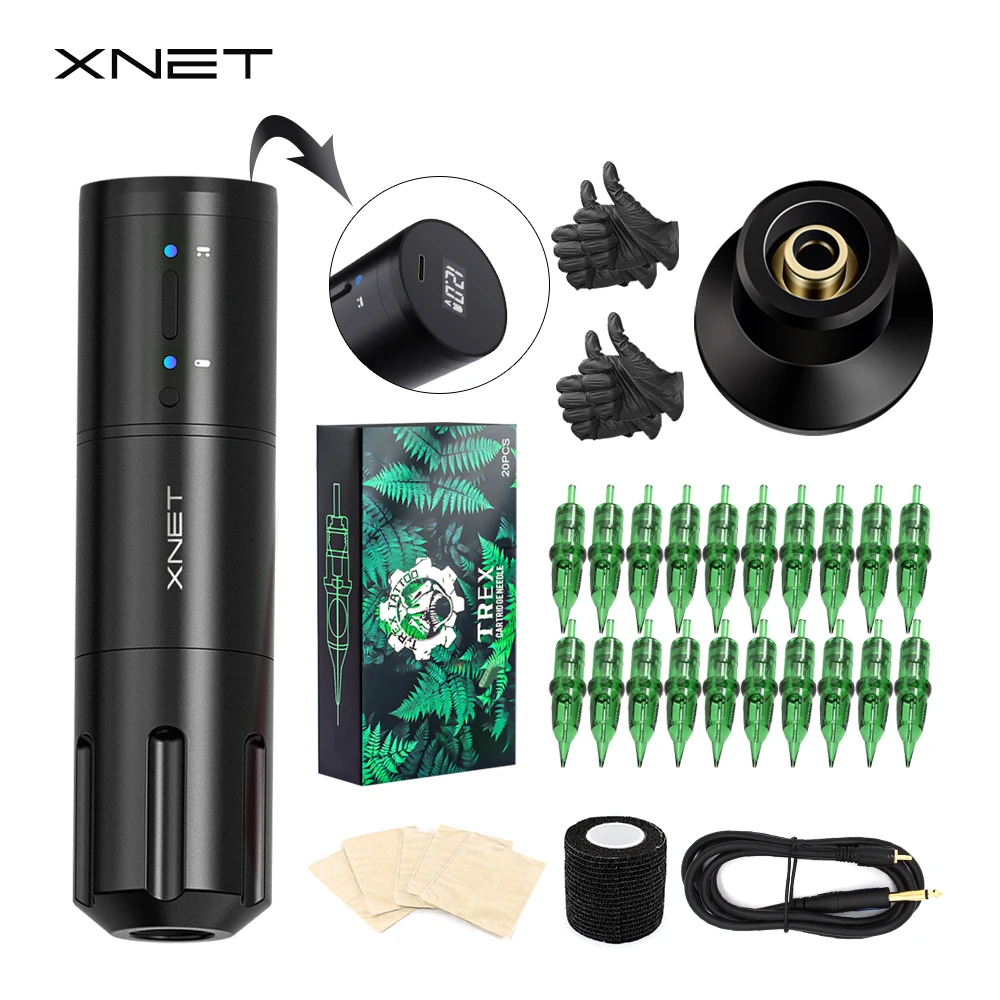 XNET Elite Pro Wireless Tattoo Machine Rotary Pen Kits Coreless Motor With Tattoo Cartridge Permanent MakeUp for Tattoo Artist