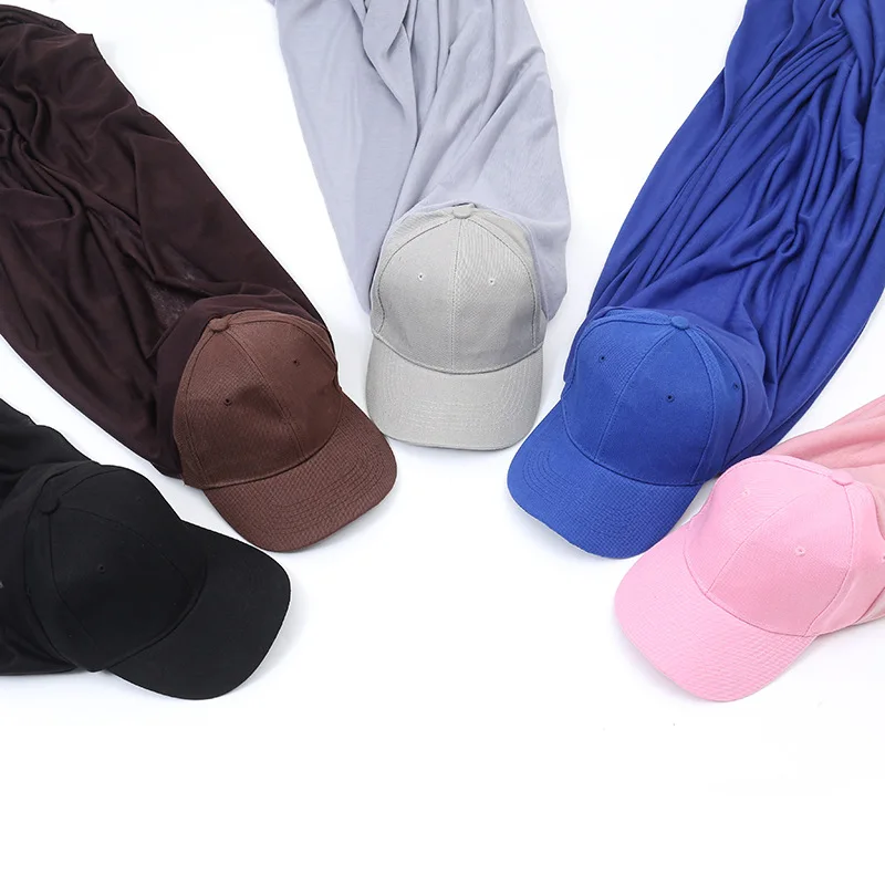 Ready to Wear Jersey Hijab with Baseball Cap Pinless Instant Hijab for Women Cotton Full Cover Hijabs Underscarf Muslim Scarves