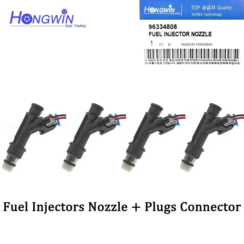 

×4 96334808 25332290 Fuel Injectors Nozzle + Plugs Connector For Suzuki Florenza 2004 2005 2000CC l4 Reno 2005 1998CC 2.0L