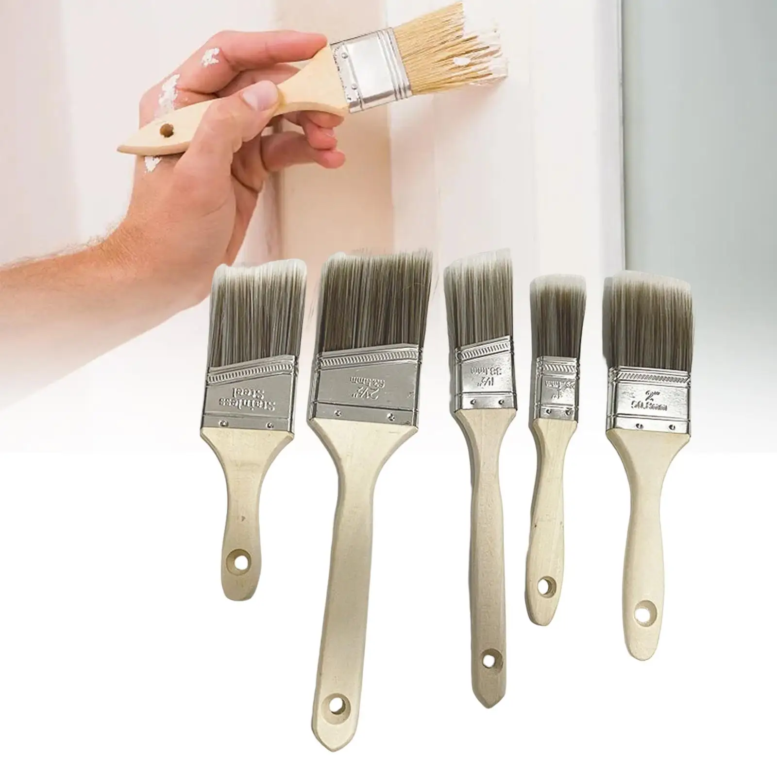 5x Paint Brushes Professional Wall Paint Brushes Wooden Handle Brushes for Furniture Doors Walls Cabinets Home Renovations