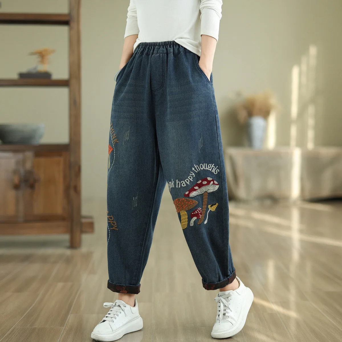 Aricaca женские высококачественные вышитые хлопковые джинсы в стиле ретро