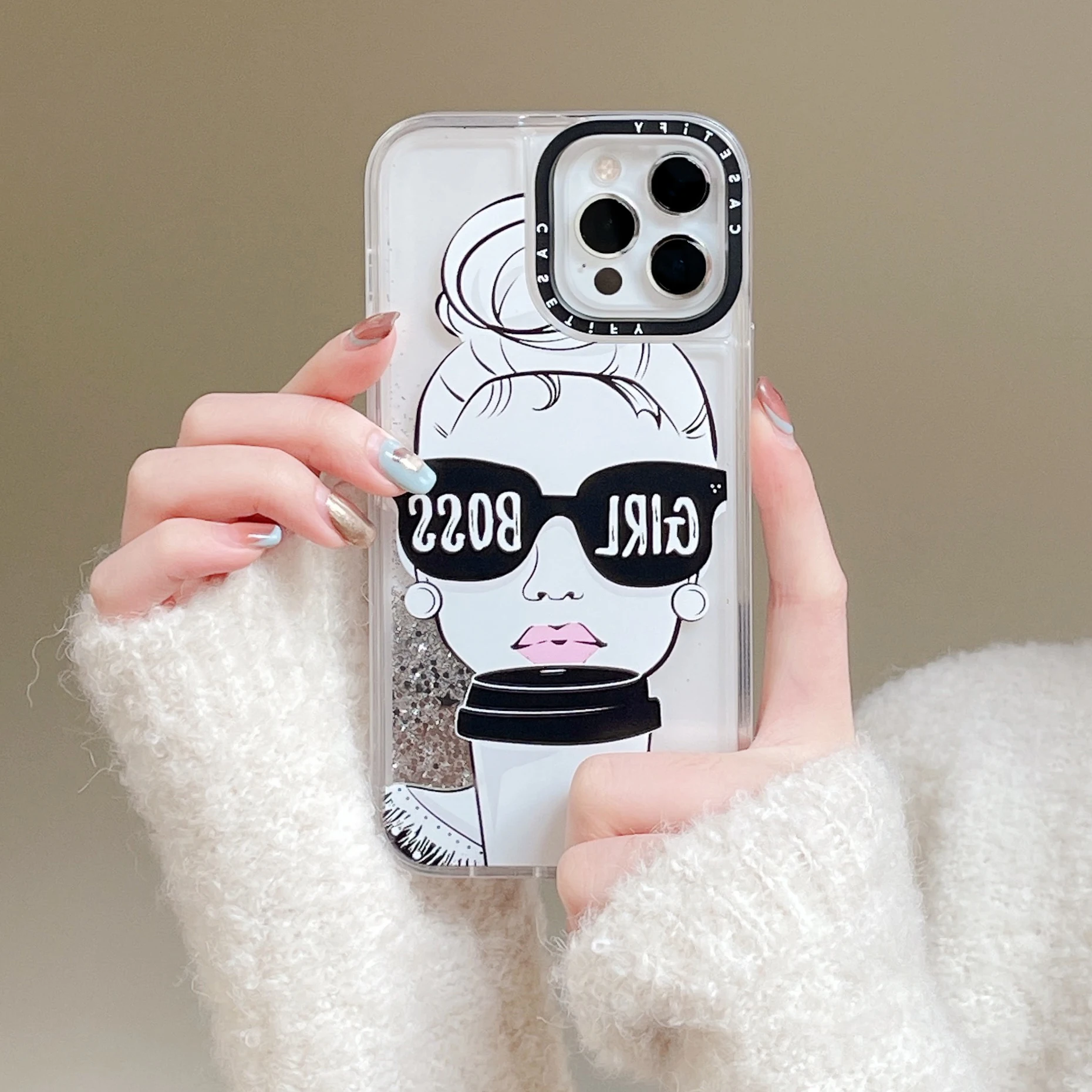 

Casetify Fashion Quicksand Trend Girl Phone Case for Iphone 11 12 13 14 Pro Max X Xs Xr Plus Clear Luminous Quicksand Shockproof