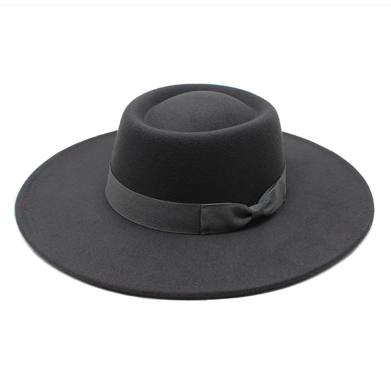 

Fedora Bow hat Wide Brim Church Derby Flat Top Hat Panama Felt Fedoras Hat for Women artificial wool Blend Jazz Cap Trilby hats