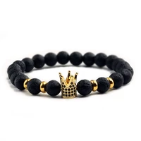 8mm stone beads bracelet bangles for women men novelty crown king queen beaded charm bracelets cool fashion jewelry for boy girl