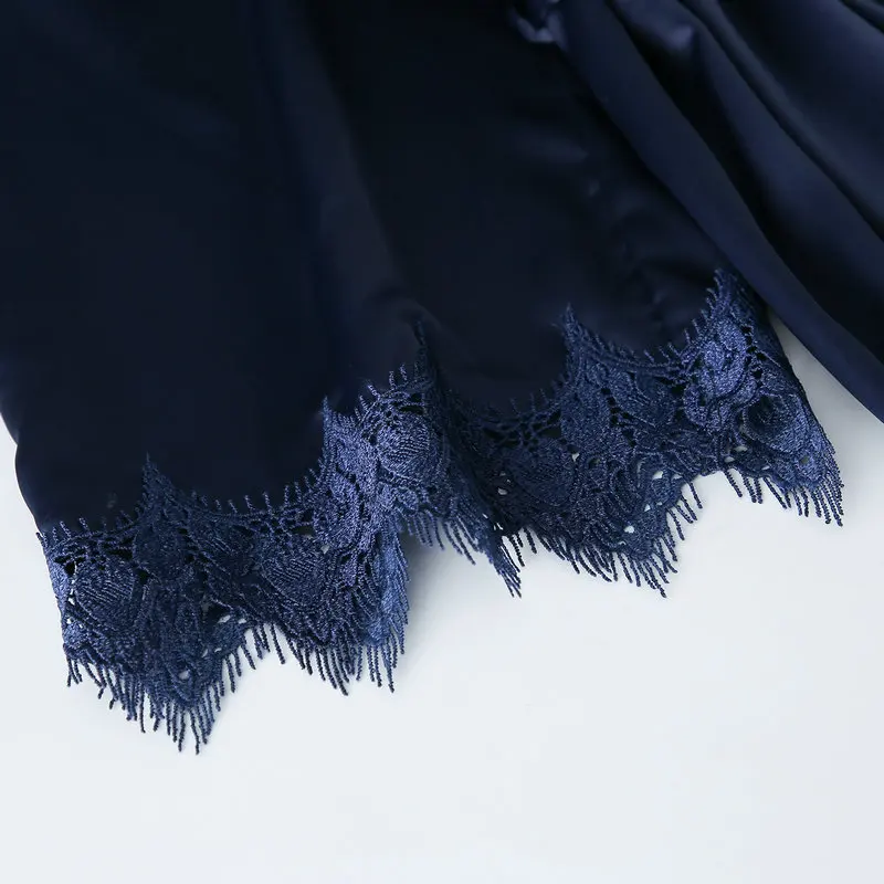 YUXINBRIDAL 2020 New Navy Matt Satin Kimono Robes with Lace Women Wedding Bride Robes Sleepwear Bridesmaid Robes Bridal Robes