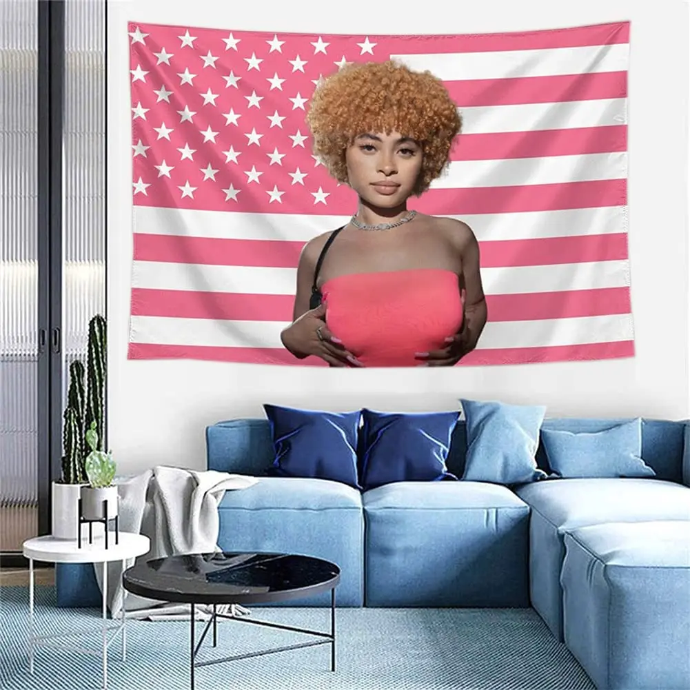 Ice Spice Tapestry Wall Tapestry Ice Spice Ice Spice American Flag Pink Ice Spice American Flag Tapestry