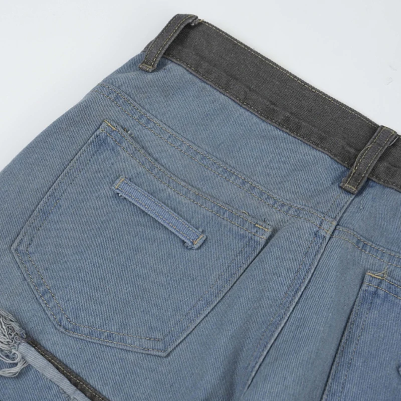 Men Vintage Denim Pants 2023 Streetwear Retro Patchwork Ripped Denim Pant Jeans HipHip Casual Joggers Trousers Jeans