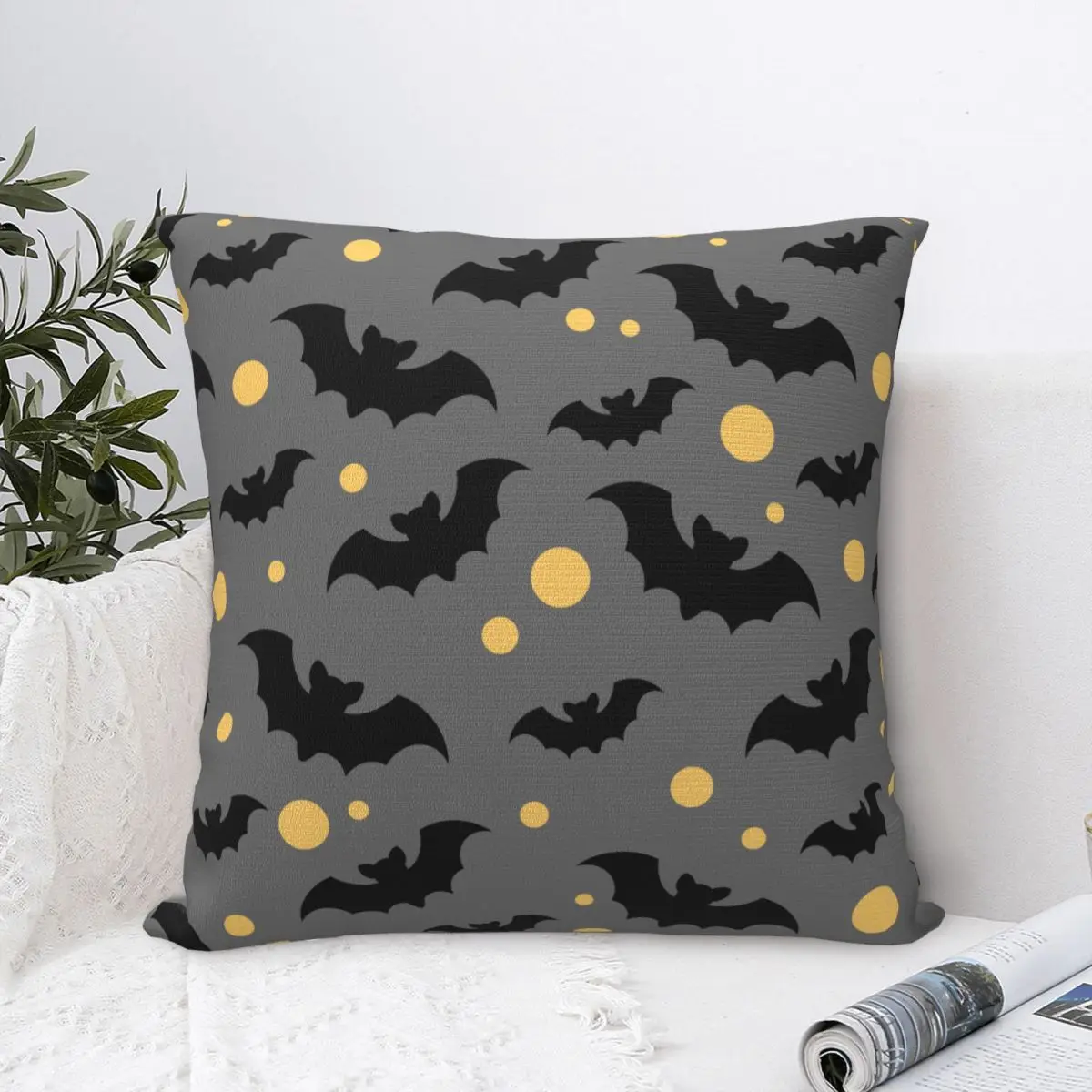 

Black Bats Yellow Moons Pillowcase Printed Polyester Cushion Cover Decorative Throw Pillow Case Cover Home Drop Shipping 45X45cm