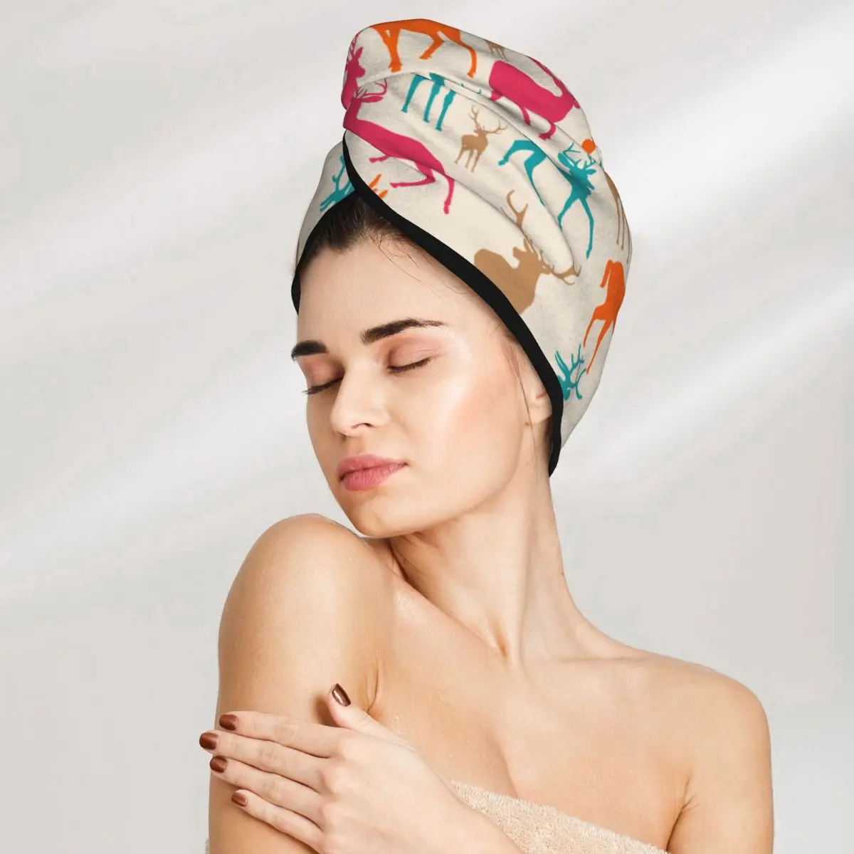 Ful Deer Animal Silhouette Hair Towel Bath Head Turban Wrap Quick Dry For Drying Hair Women Girls Bathroom