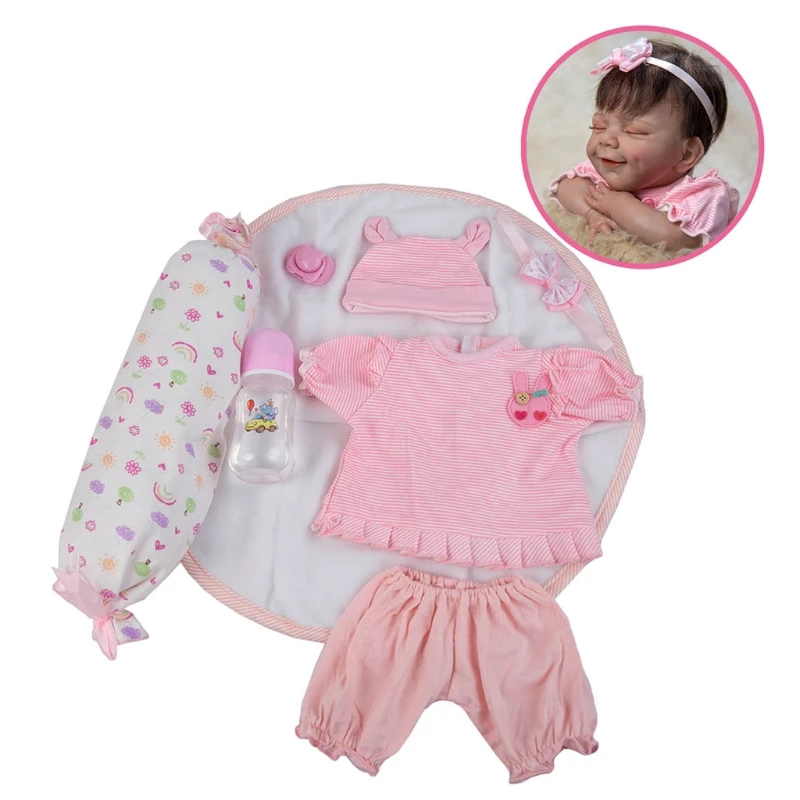 

18’’ Interactive Toy Baby Dolls Soft Silicone Realistic Stuffed Doll Lovely Girl Doll Handmade Infant Gift Rooted Hair