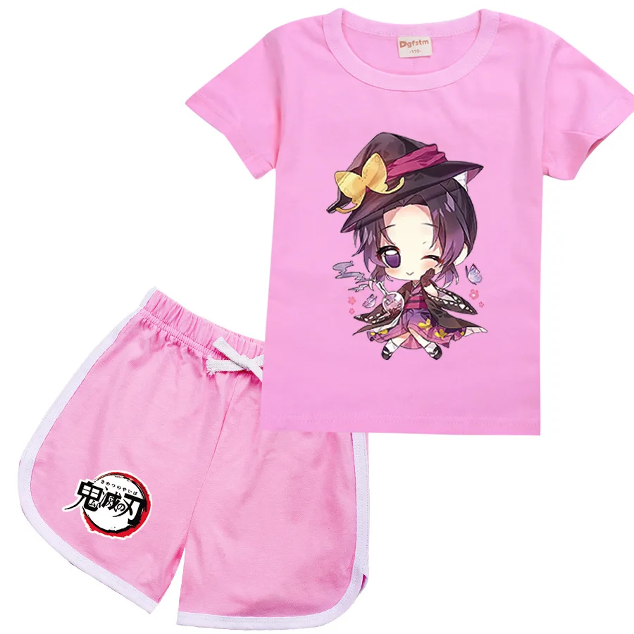 

Детские повседневные комплекты с изображением рассекающего демонов футболка с коротким рукавом Топы + милые штаны с мультяшным принтом для мальчиков Комплекты для девочек пижамы