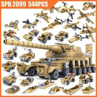 84031 544pcs military weapons 16in1 super tank plane helicopter armored vehicle warship army boy building blocks toy children