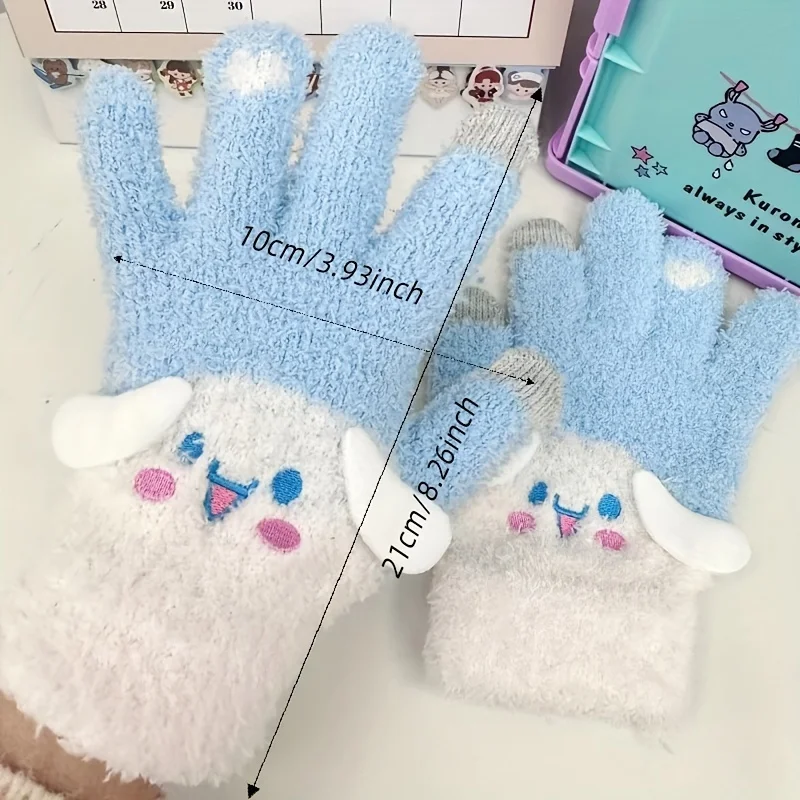 Sanrio Pochacco перчатки плюшевые Kuromi морозостойкие My Melody Cinnamoroll с пятью пальцами