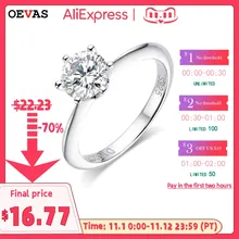 OEVAS Real 1 Carat D Color Moissanite Wedding Rings For Women Top Quality 18K White Gold Color 100% 925 Sterling Silver Jewelry