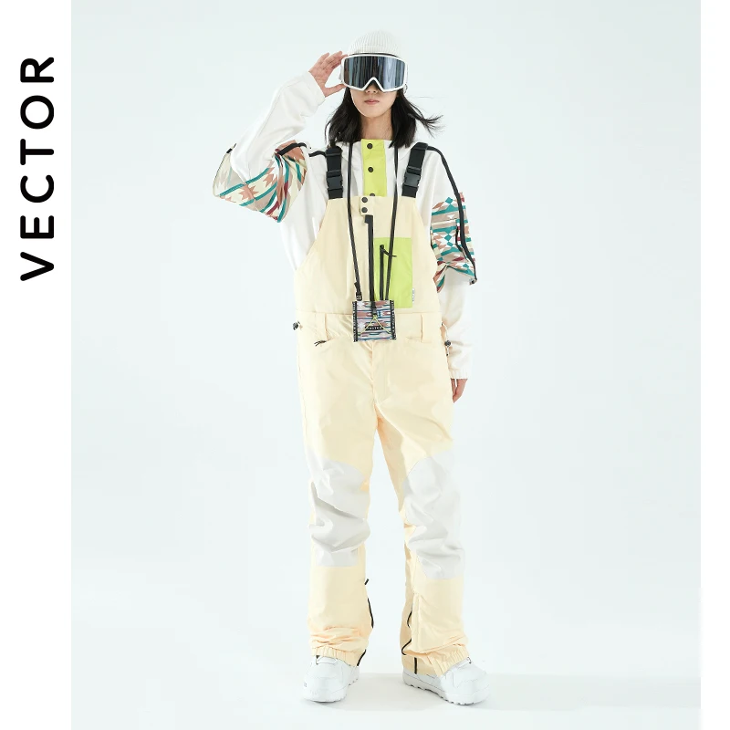 VECTOR Women Ski Pants Detachable Two-Wear Creamy Yellow Jumpsuit Waterproof Winter Warm and Windproof Outdoor Sports Snowboard