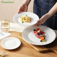 embossed ceramic salad plates european style white round dessert plates porcelain serving dish for steak appetizers pasta home