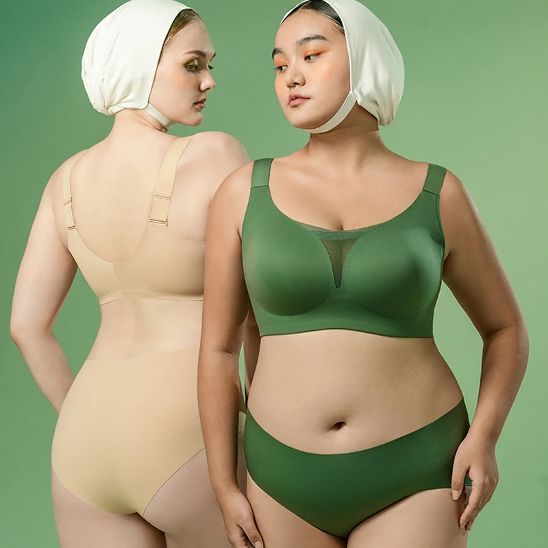 Sujiin Large Size Bras Seamless Bralette for Women Plus Size Wide Straps Minimizer Wireless Push Up Bra Womens Underwear MX126F