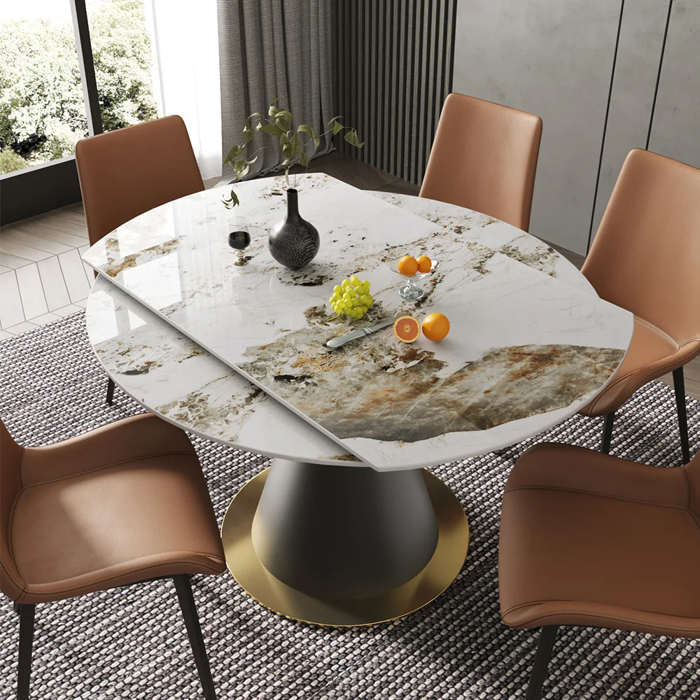 

Italian minimalist light luxury rock plate dining table multi-functional rotary retractable large or small Nordic modern square