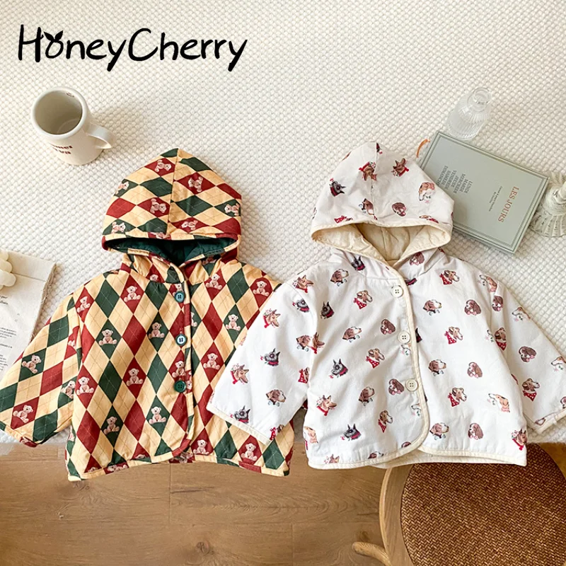 

HoneyCherry Children's Warm Cartoon Hooded Cotton-padded Clothes Winter New Baby Print Warm Cotton Jacket Coat Girls Coat