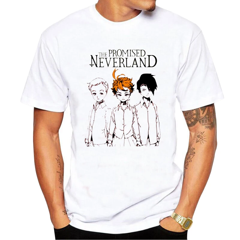 

The Promised Neverland T Shirt Men White Tops Tee Novelty Men Short Sleeve Crewneck Tees Summer Mens T-Shirts