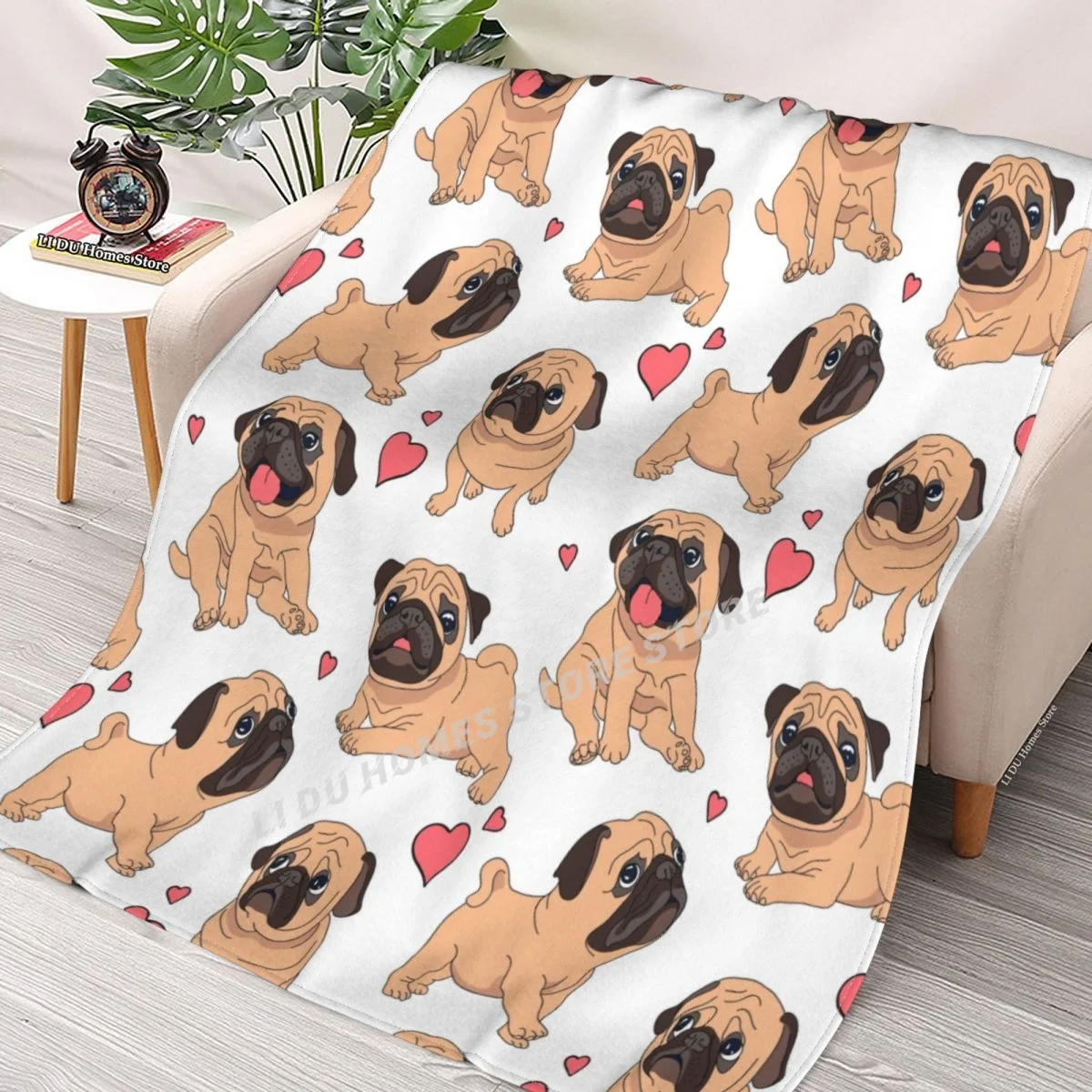 

Hippie Pug Blanket On Bed Animal Cartoon Dog Plush Throw Blanket Bedspread Christmas Bulldog Sofa Blanket
