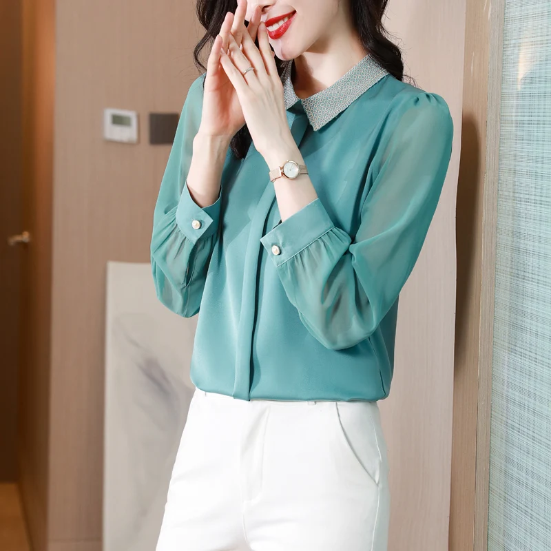 

Chikichi шелковые рубашки 2022 летняя новая корейская мода воротник поло Свободная рубашка на пуговицах женские шифоновые топы с длинным рукавом Mujer
