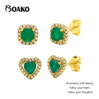 boako s925 silver piercing emerald stud earrings for women pendientes geometric natural stone earrings gold color jewelry bijoux