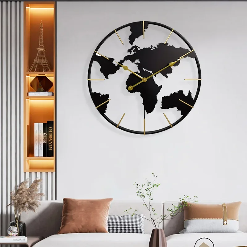 

Современные настенные часы с изображением крыльца, круглая кованая железная карта мира, модные настенные часы