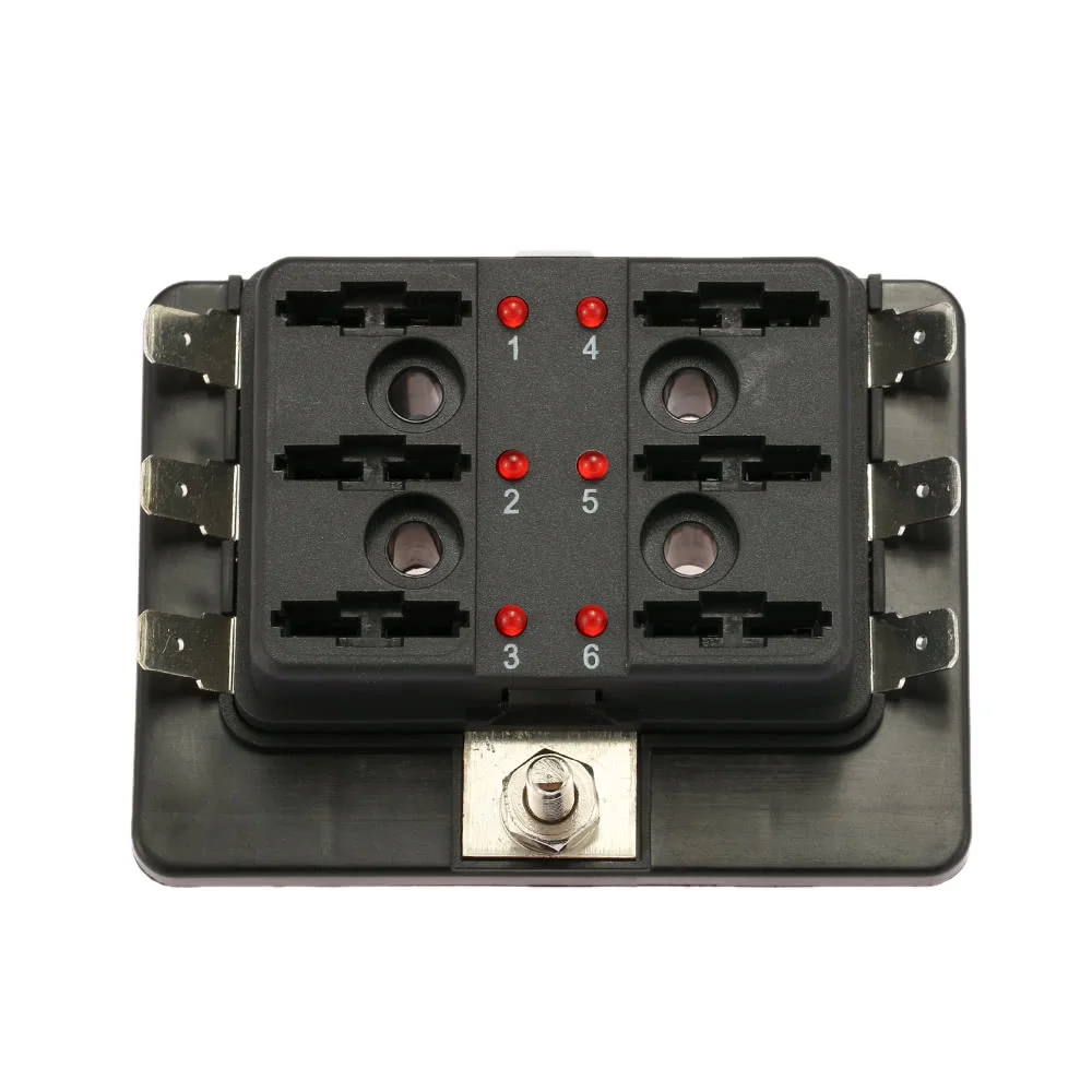

6 Way Blade Fuse Box Holder with LED Warning Light Kit for Car Boat Marine Trike 12V 24V