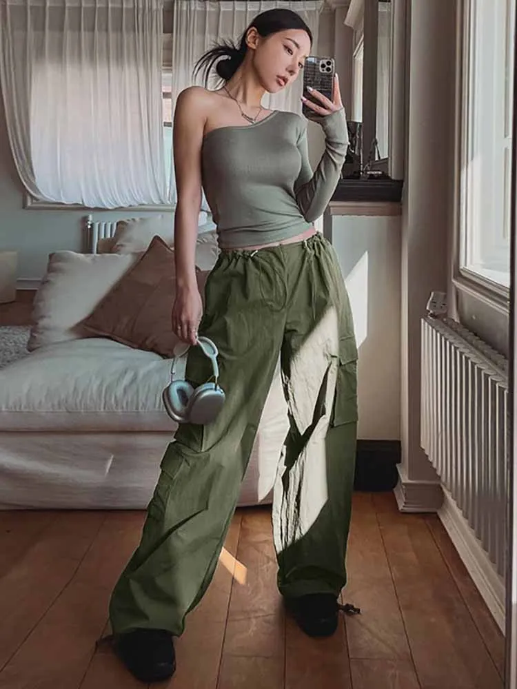 

Брюки-карго с заниженной талией, летняя одежда для женщин, брюки 2023, модные облегающие однотонные повседневные мешковатые брюки с карманами Gyarus, Y2k