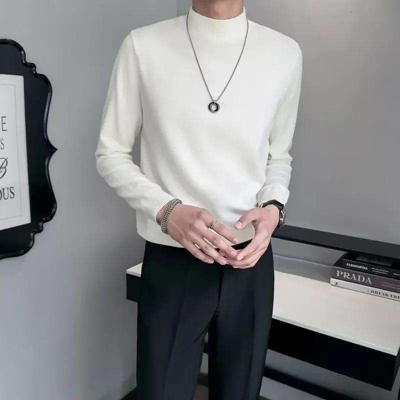 Men's Fashionable Thickened Half Polo Turtle Neck Sweater Casual Knitted Top For Spring Autumn 2023 New Style Coat Jacket