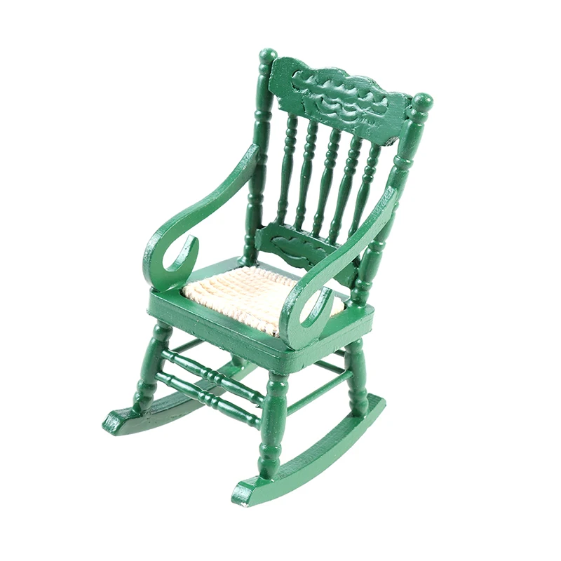 

1/12 Dollhouse Miniature Furnithre Mini Wooden Rocking Chair Green Chair Model Toy DIY Scenery Accessories For Dolls House Decor