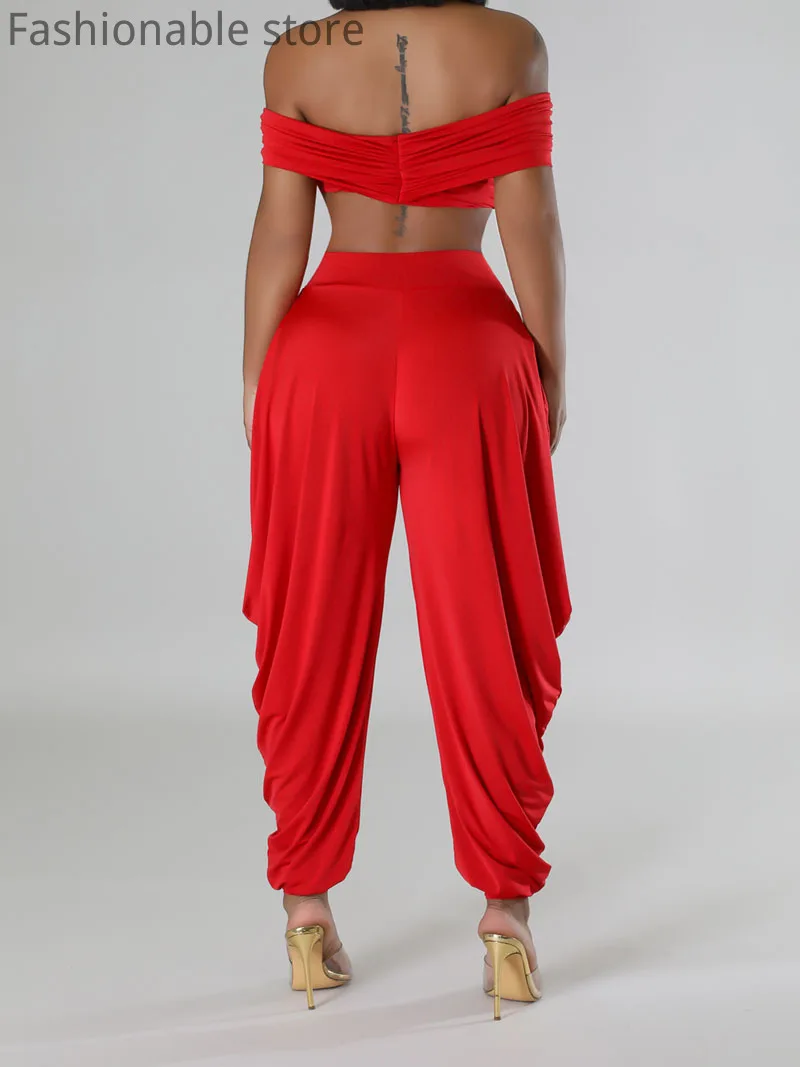 Женский пикантный однотонный топ с открытыми плечами и V-образным вырезом брюки