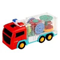 2022 New Electric 360° Transparent Gear Fire Truck Construction Vehicle Music Light Digging Truck Model Children's Toys