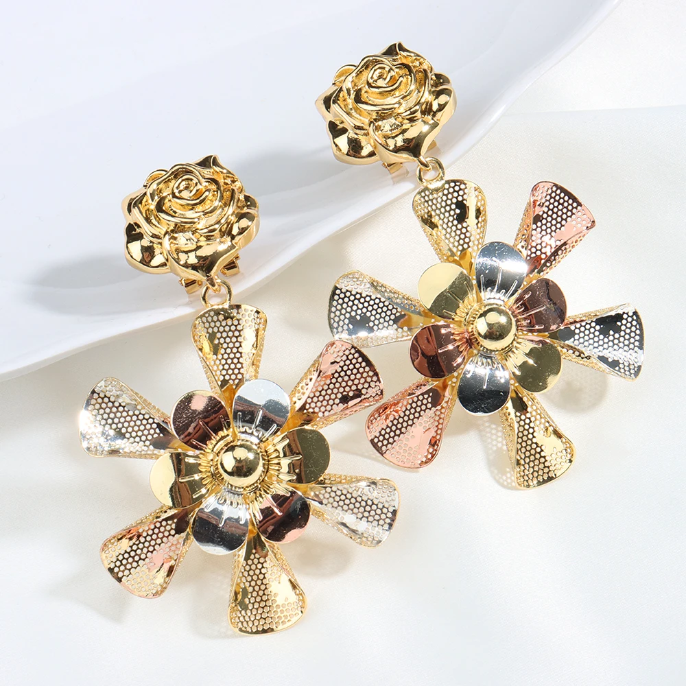 

Luxury Gold Color Earrings of Fashion Exquisite Modern Classic Dubai Style Women's Trendy Jewelry Big Dangle Earrings