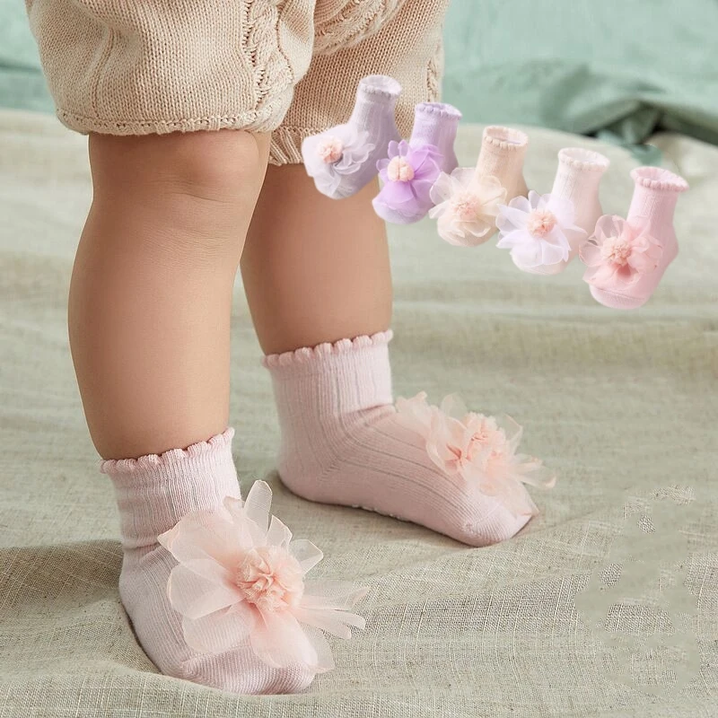 

Носки для девочек, на весну, лето, осень, хлопковые носки для младенцев, милые детские кружевные носки с цветами, нескользящая обувь для пола для малышей