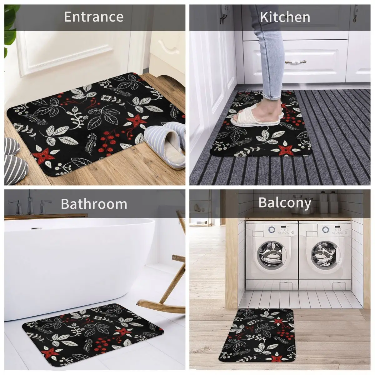 

Bath Mat Nordic Floral Pattern Decor 3D Rug Carpet Doormat Anti-slip Entrance Living Room Home Kitchen Washable Bathroom Porch