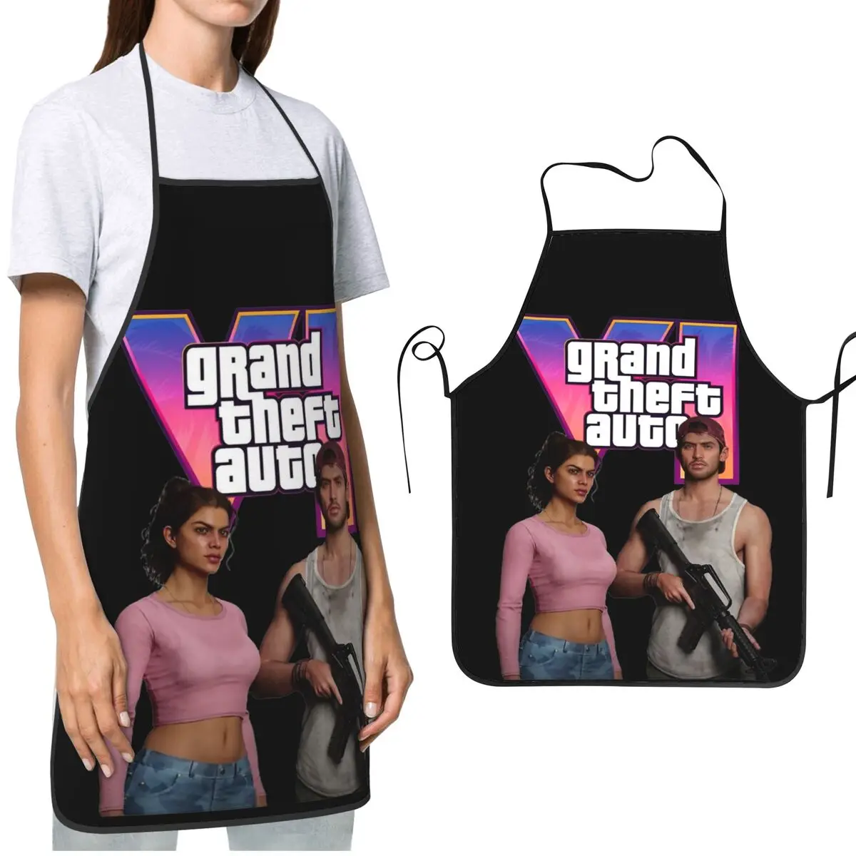 Подарок для мужчин и женщин фартук шеф-повара барбекю GTA 6 Jason And Lucia Новый Кухонный