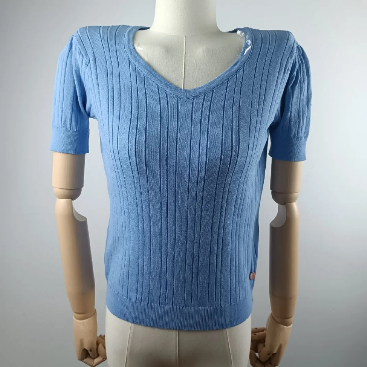 

Women Sweater Spring Fall Short Sleeve V Neck Pullover Tops Ribbed Knit Light Weight Korean Clothing Blouse