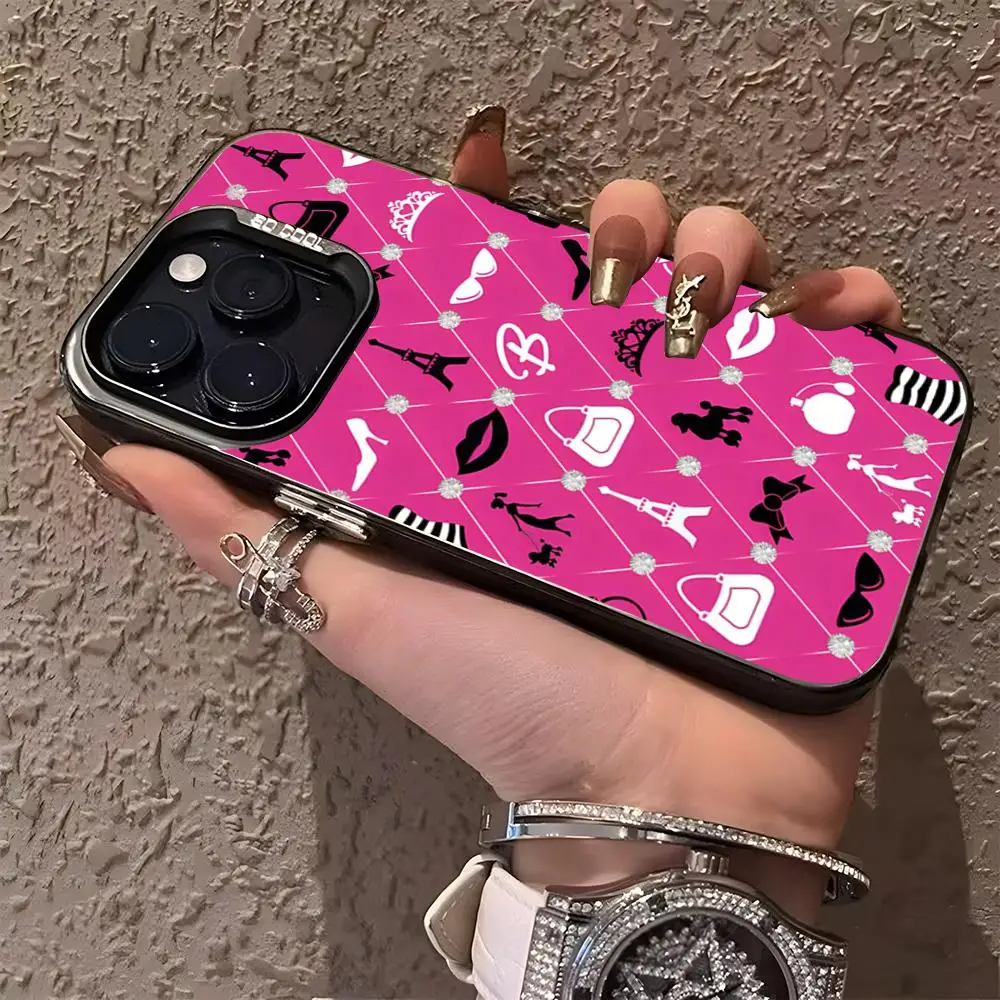 MINISO-Fashion Girls B-Barbie D-Doll Phone Case Matte Colored Silver For Iphone 16 15 14 Pro 13 12 Plus 11 7 Cover