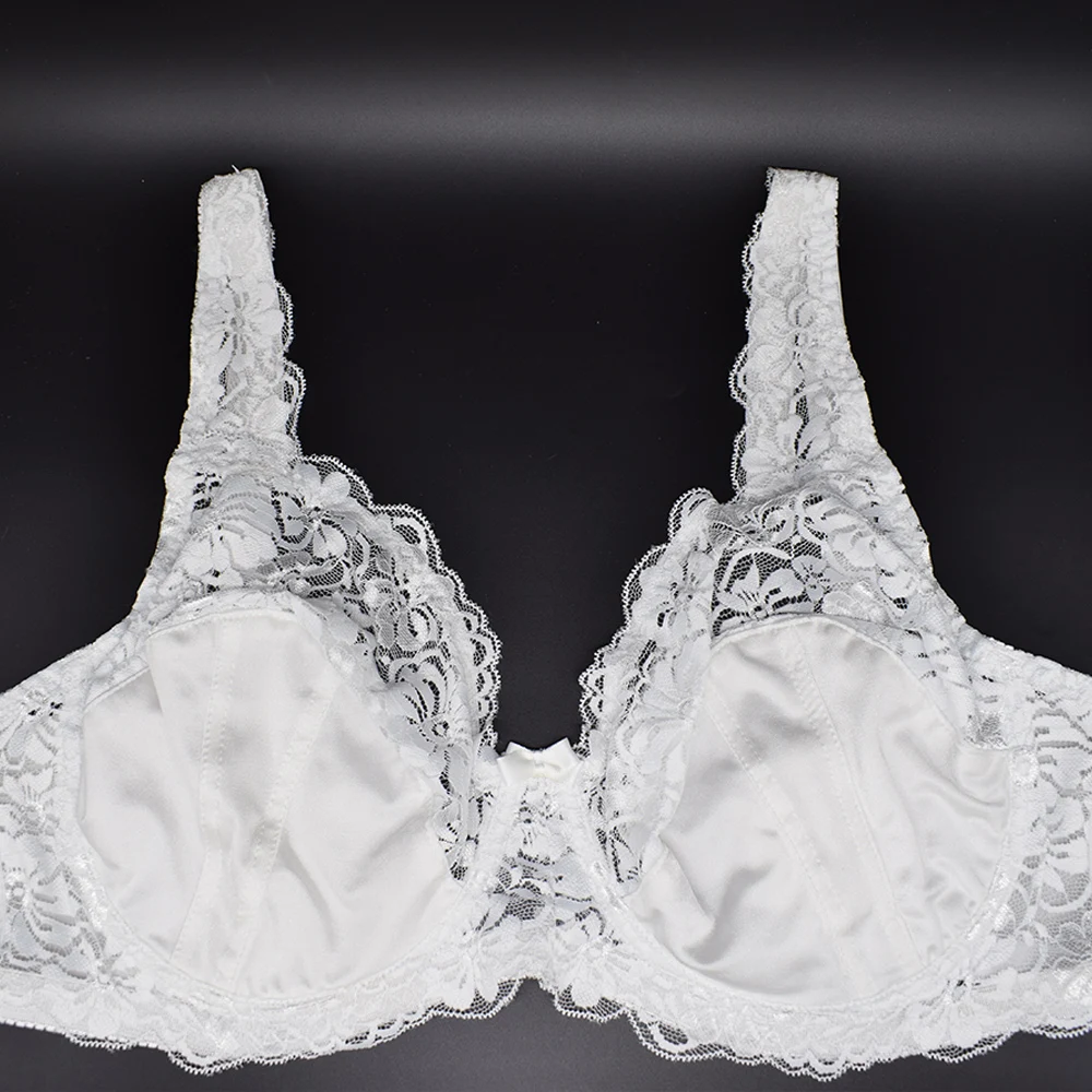 Women's Minimizer Bra Lace Floral Full Coverage See Through Underwire Unlined Mesh Transparent Plus Size E F G H I Cup