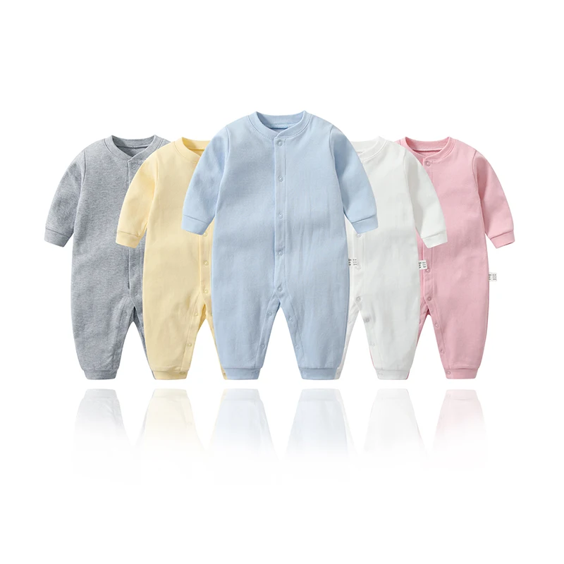 Newborn Baby Boy Clothes Long Sleeve Single Breasted Jumpsuit Solid Color Baby Girl Bodysuit 3-24 Months