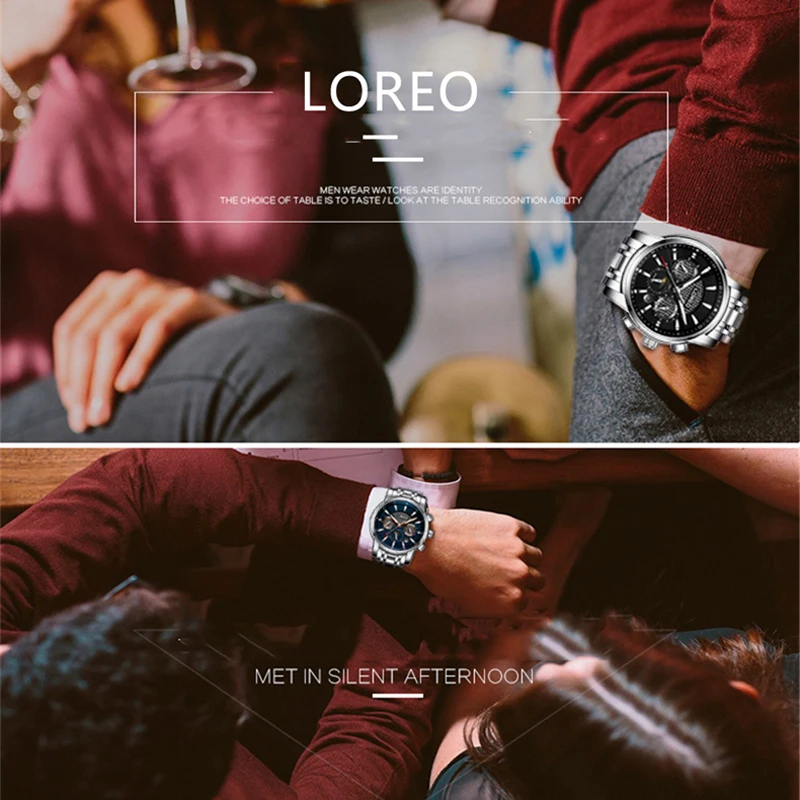 Фото Мужские наручные часы LOREO Skeleton Flywheel с механизмом Seagull, водонепроницаемые, светящиеся, с двойным календарем, из нержавеющей стали, автоматические №5