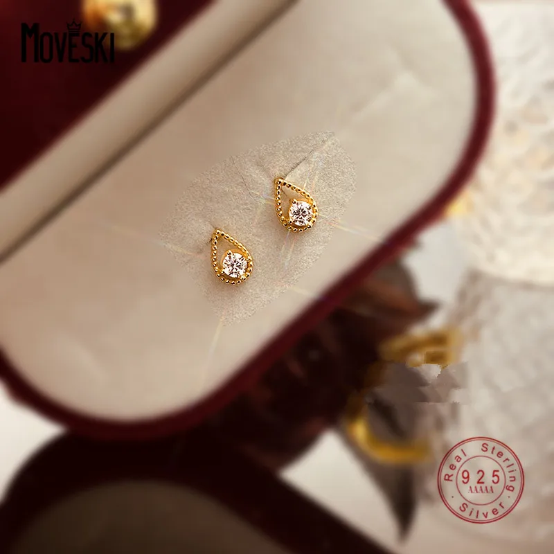

MOVESKI 925 Sterling Silver Openwork Droplet Microset Oval Zircon Stud Earrings Women Simple Anniversary Jewelry