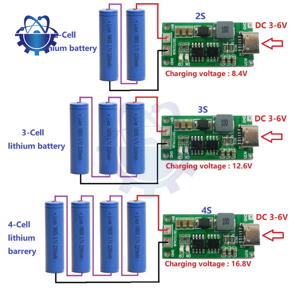 

Multi-Cell 2S 3S 4S Type-C To 8.4V 12.6V 16.8V Step-Up Boost LiPo Polymer Li-Ion Charger 7.4V 11.1V 14.8V 18650 Lithium Battery