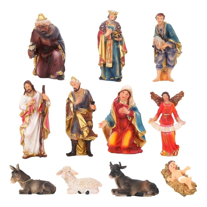 

Christmas Nativity Figurines Set of 11 Jesus Nativity Scene Manger Sets for Xmas Day Religious Church Decoration