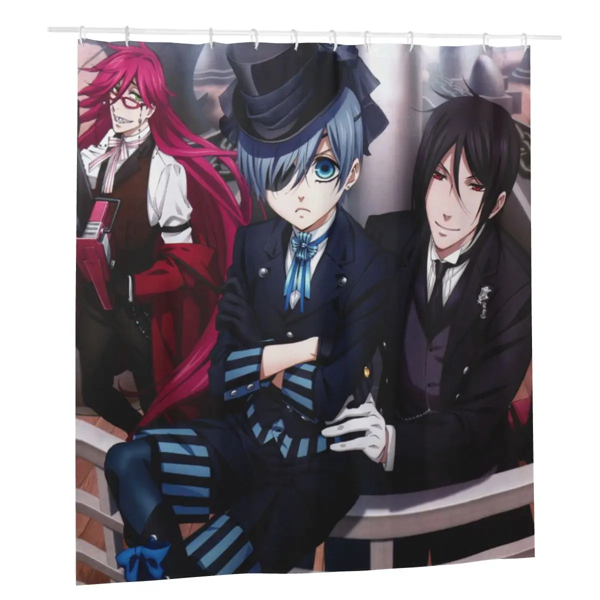 

Bishounen Black Butler Shower Curtain Bathroom Bath Curtain with 12pcs Hooks Blackout Screen Door Anime Manga Curtains 183*183cm