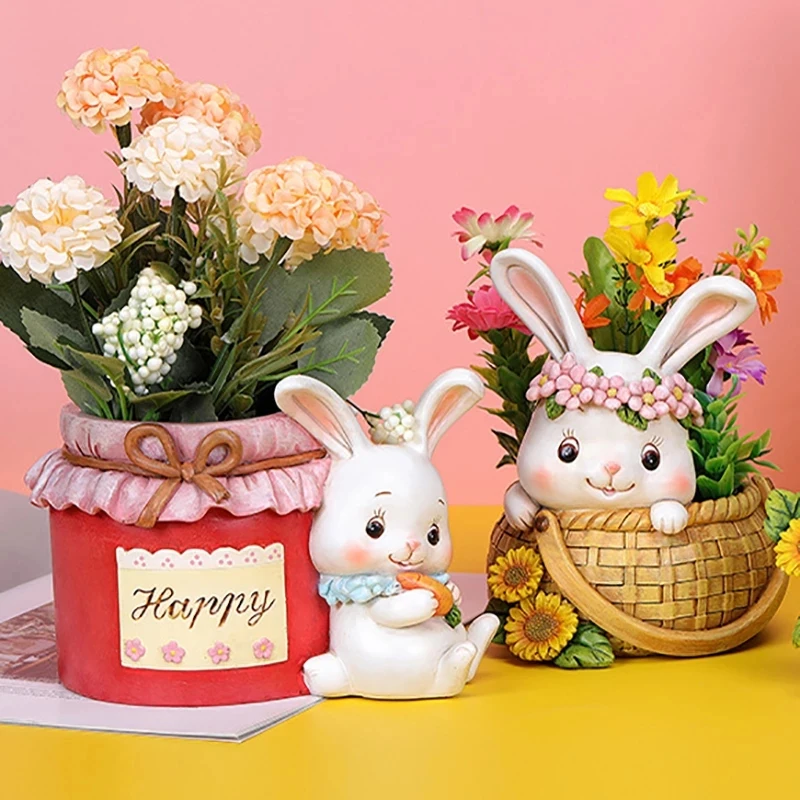 Cartoon Animal Succulent Plant Pot Flowerpot Desktop Cute Rabbit Potted Home Decorate Ornament Flower Pot Planting Flowerpot